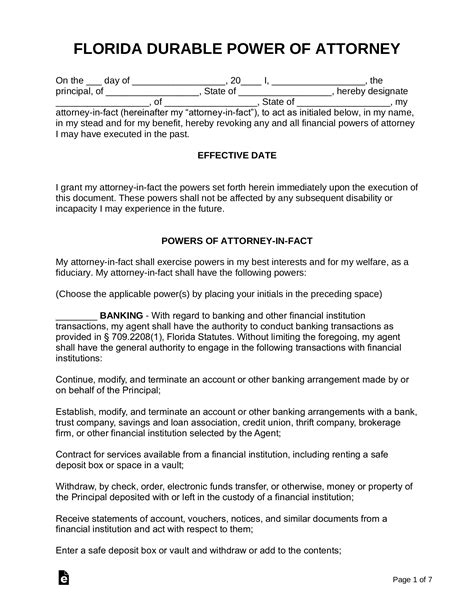 Free Florida Durable (Statutory) Power of Attorney Form - PDF | Word ...