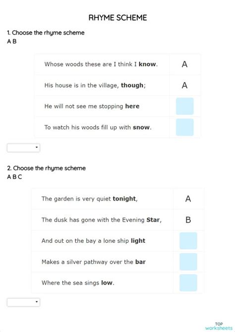 RHYME SCHEME. Interactive worksheet | TopWorksheets