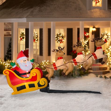 10 ft Wide Santas Sleigh Taking Off Airblown Inflatable with 3 Reindeer ...