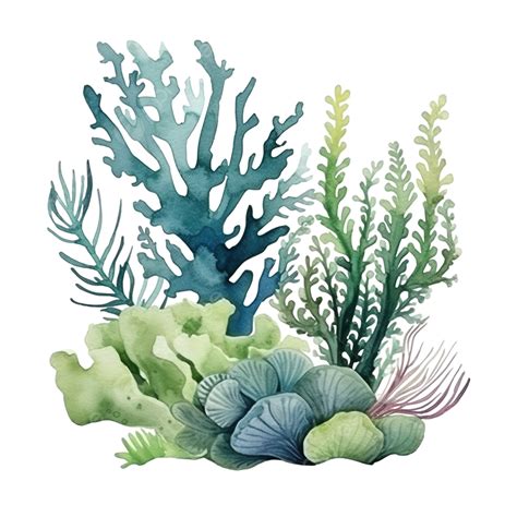 Seaweeds Underwater Ocean Plants Sea Coral Elements Watercolor ...