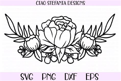 Peony Flower Bouquet Flowers Half Wreath SVG Cut File (523994) | SVGs ...