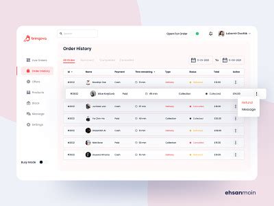 Order History - Admin Dashboard Design (Bringova) by Ehsan Moin on Dribbble