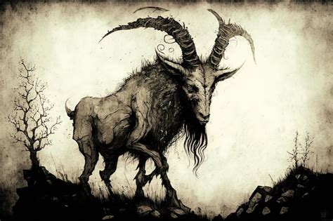 Premium AI Image | a drawing of a goat with horns and horns.