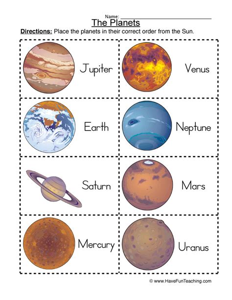 Solar System Worksheet - Ordering Planets