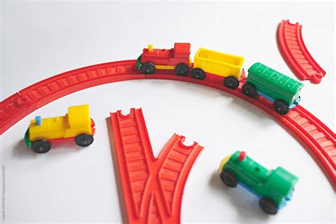 A face made from a retro childhood toy train set - Stock Image - Everypixel