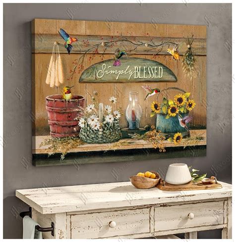 HAYOOO Simply blessed Farmhouse and Hummingbirds canvas wall art decor ...