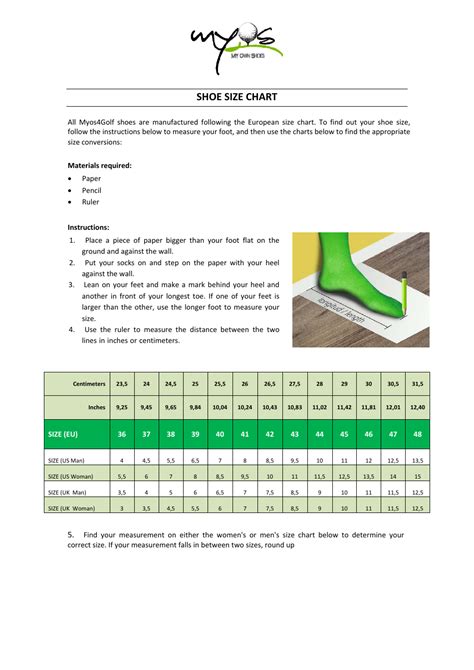 Golf Shoe Size Chart Download Printable PDF | Templateroller