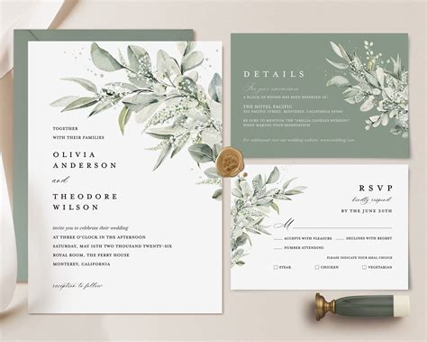 Sage Green Minimalist Wedding Invitation Template Eucalyptus - Etsy ...