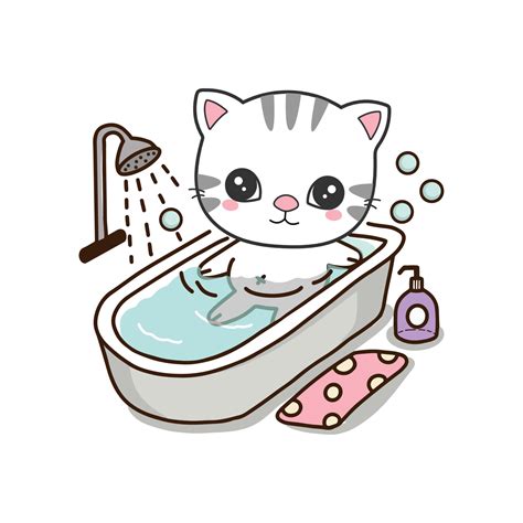 Cute Cat take a bath in bathtub.Cute cartoon character. 7279787 Vector ...