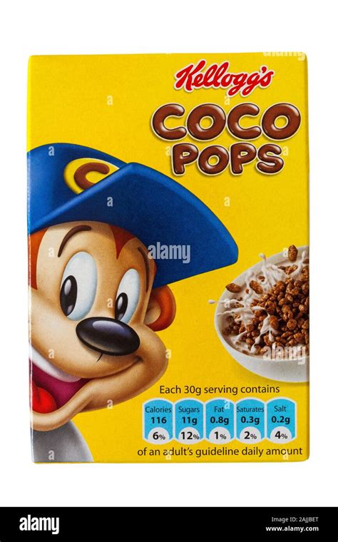 box of Kellogg's Coco Pops cereals, breakfast cereal isolated on white ...