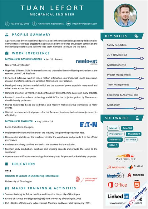 Best Mechanical Engineer Resume Samples - My CV Designer