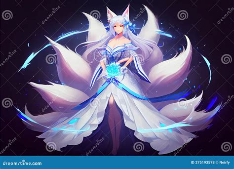 Seven or Nine-tailed Fox Kitsune Stock Illustration - Illustration of ...