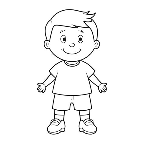 Cartoon Boy Coloring Pages Of A Child Outline Sketch Drawing Vector ...