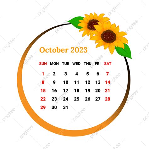 October Calendar Vector Design Images, 2023 October Month Calendar ...