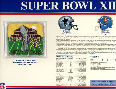 Super Bowl XII Patch Stat Card Official Willabee & Ward – Denver Autographs