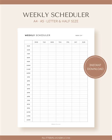 Weekly Scheduler Printable Minimalist Weekly Timetable Organizer, Blank ...