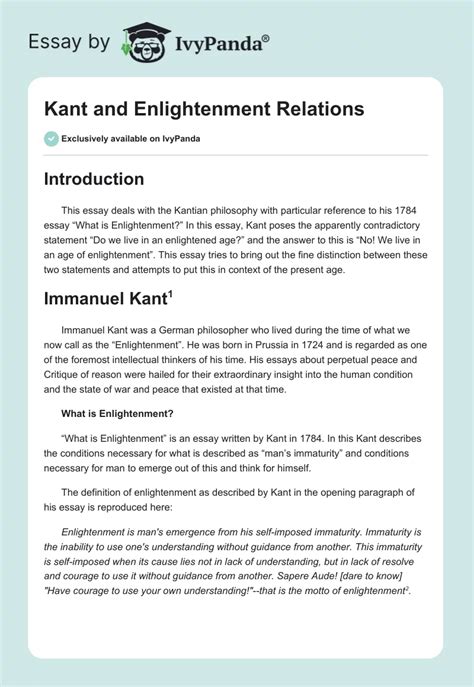 Kant and Enlightenment Relations - 807 Words | Essay Example