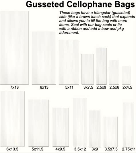 Cellophane Bags Directory | Cellophane Bags Size Guide