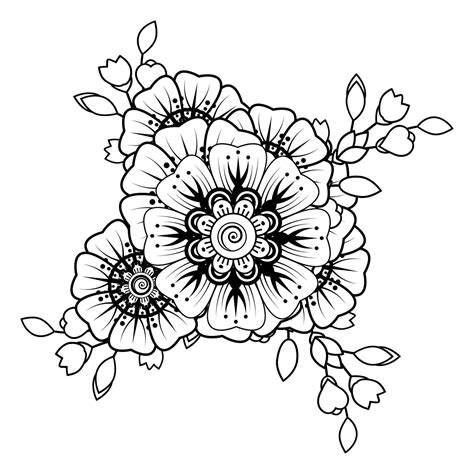 Flowers in black and white. Doodle art for coloring book 7397061 Vector ...