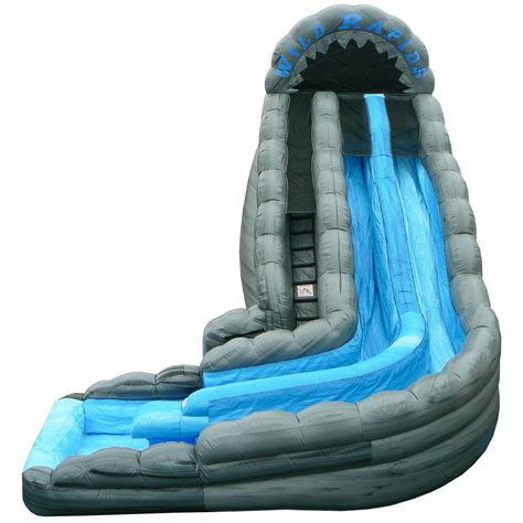 22' Inflatable Water Slide With Pool Grey Blue