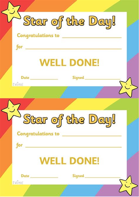 Star of the Day Award Certificate | Student certificates, Star students ...