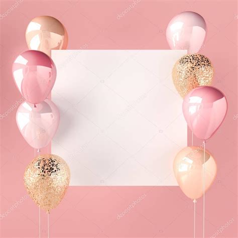 Pink Color Golden Balloons Sequins White Sticker Pink Background Social ...