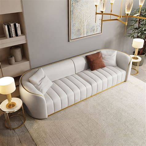 89" Modern Faux Leather Upholstered Sofa 3-Seater Sofa in Gold Legs ...