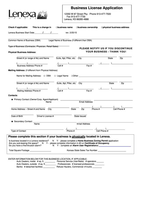 Business License Application Form printable pdf download