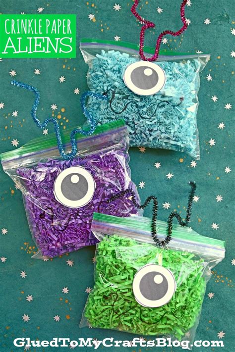 Crinkle Paper Alien Craft Idea For Kids