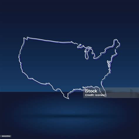 Usa Map Blue Outline On Reflective Background Stock Illustration ...