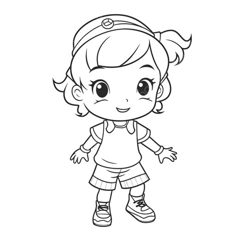 Cute Little Girl Coloring Page And Baby Doll Cartoon Outline Sketch ...