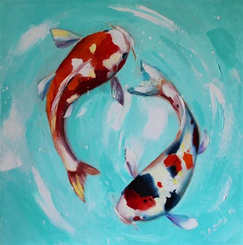 Koi fish painting on canvas Carp oil art Feng Shui painting | Etsy