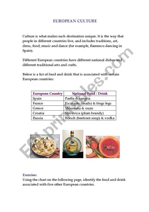 European Culture - ESL worksheet by bcarver