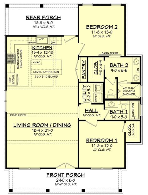 House Plan 041-00227 - Modern Farmhouse Plan: 1,257 Square Feet, 2 ...