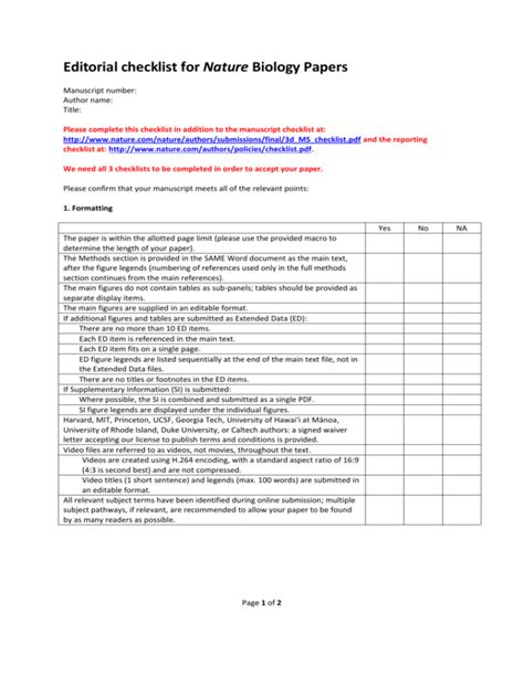 Editorial checklist for Nature Biology Papers