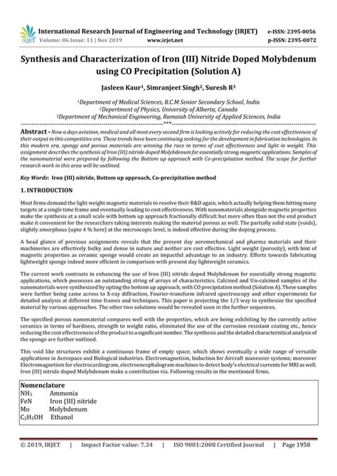 IRJET- Synthesis and Characterization of Iron (III) Nitride Doped ...