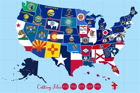 All 50 US states map with flag design