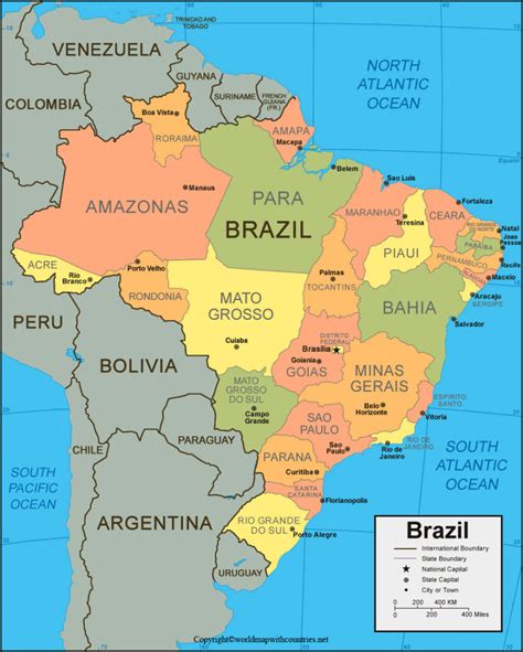 4 Free Printable Labeled and Blank Map of Brazil Map Outline in PDF ...