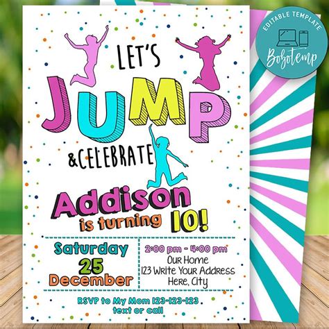 Printable Girl Bounce Birthday Invitations Template DIY | Createpartylabels