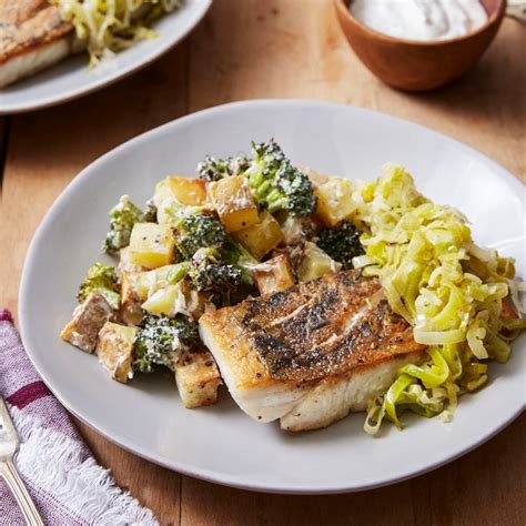 Recipe: Crispy Barramundi with Melted Leek & Roasted Vegetables - Blue ...