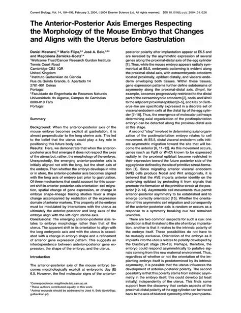 (PDF) The Anterior-Posterior Axis Emerges Respecting the Morphology of ...