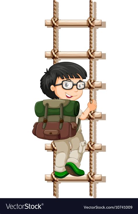 Boy with glasses climbing up ladder Royalty Free Vector