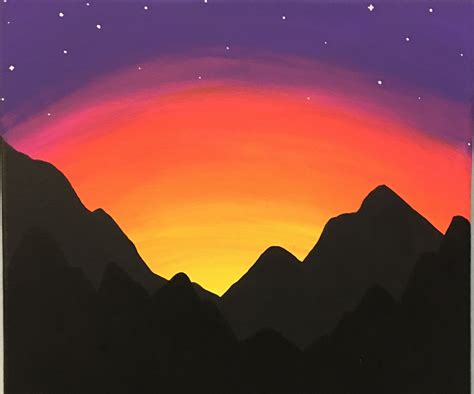 Paint a Mountain Sunset (for Beginners) | Sunset canvas painting ...