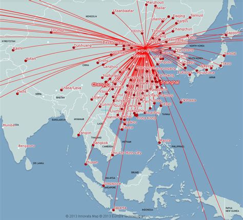 Air China route map - domestic routes from Beijing