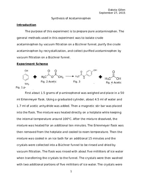 (DOC) Synthesis of Acetaminophen | Dakota Gillen - Academia.edu