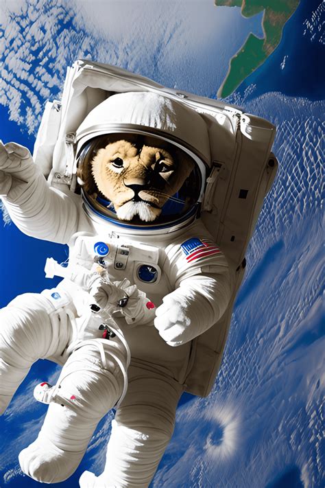 Cute Baby Lion in Astronaut Suit Enjoying in Space · Creative Fabrica