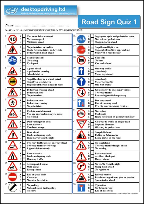 Road Sign Quiz no1 FREE PDF Download