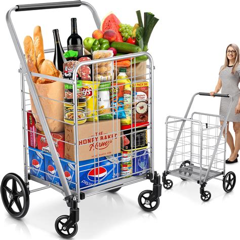 Jumbo Folding Shopping Cart - Grocery Utility Cart with Swivel Wheels ...