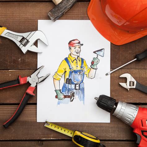 Picture of Builder with Tools. Stock Image - Image of construction ...