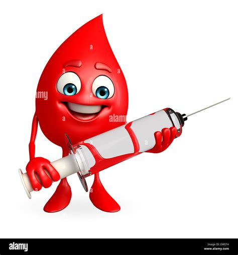 Cartoon Character of Blood Drop with injection Stock Photo - Alamy